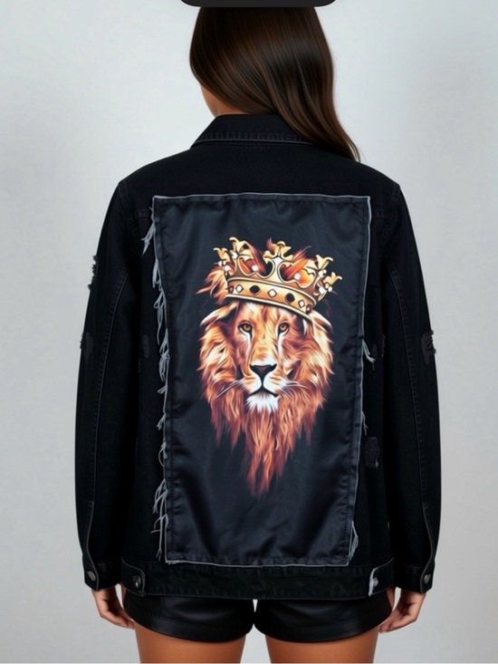 Fashion Nova Jackets & Blazers - Fashion Nova Black Distressed Denim Jacket - Women's Trucker Leo lion king